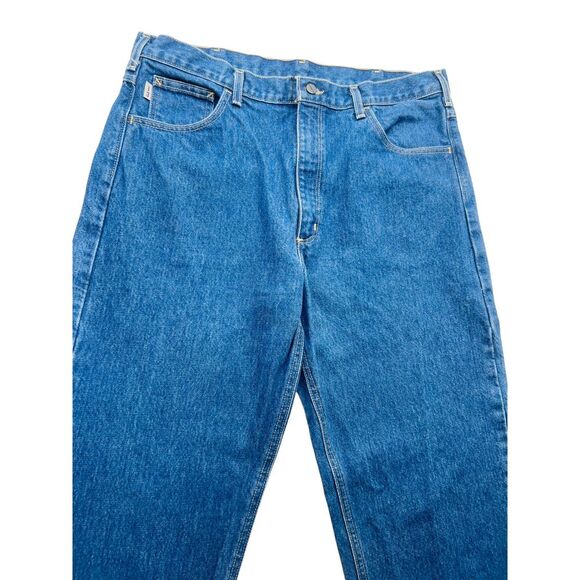 Men's Carhartt Denim Blue Work Jeans Relaxed Fit Flame Resistant Size 38X32‎ - Picture 3 of 10
